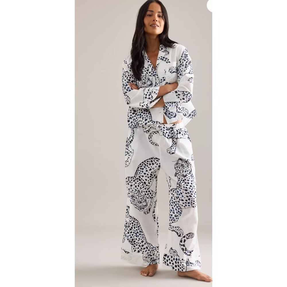 Desmond & Dempsey Jaguar Boxy Shirt & Wide-Leg Trousers Pyjama Set